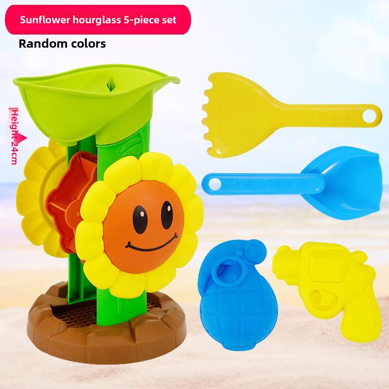 Strandspielzeug-Set für Kinder: Sandwerkzeuge, Sanduhr, Spielzeugauto und Eimer