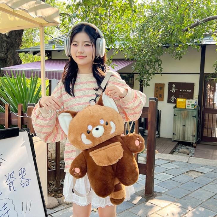 Red Panda Plush Doll Raccoon Backpack Cute Plushie Doll Women Crossbody Fur Soft Shoulder Bag for Travel Party Birthday Gift