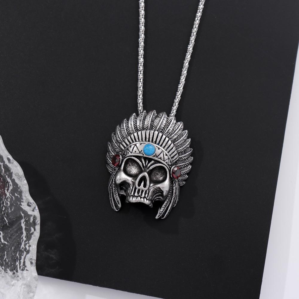 Retro Old Indian Skull Pendant Necklace Men's Hip-hop All-match Necklace