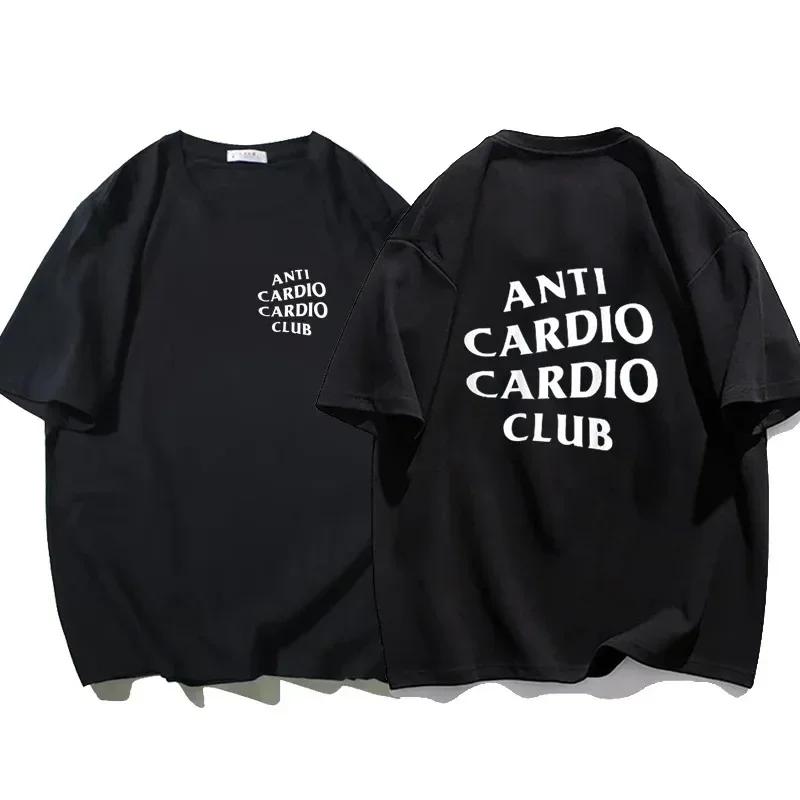 Summer Men Clothes Oversize Anti Cardio Club T Shirt Gym Print T-Shirt Cotton T Shirt for Women Oversize Male Tee Summer