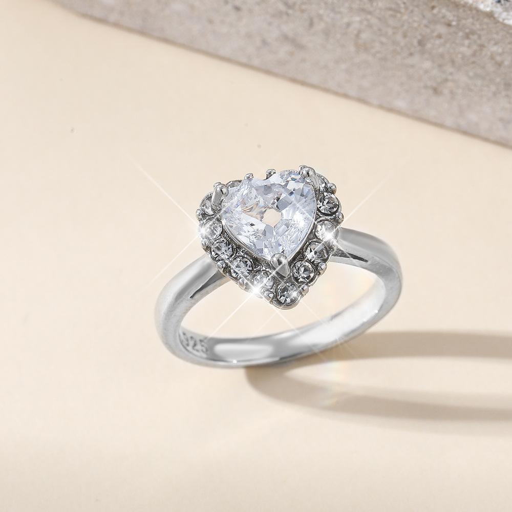 Модное посеребренное кольцо с полным бриллиантом, свежий и милый темперамент, кольцо с бриллиантом любви no. 6