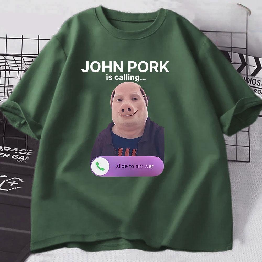 John Pork Is Calling Phone TShirt Humor Funny Pig Graphic T Shirts Unisexs Women Clothing Cotton Short Sleeve Oversized Tshirts
