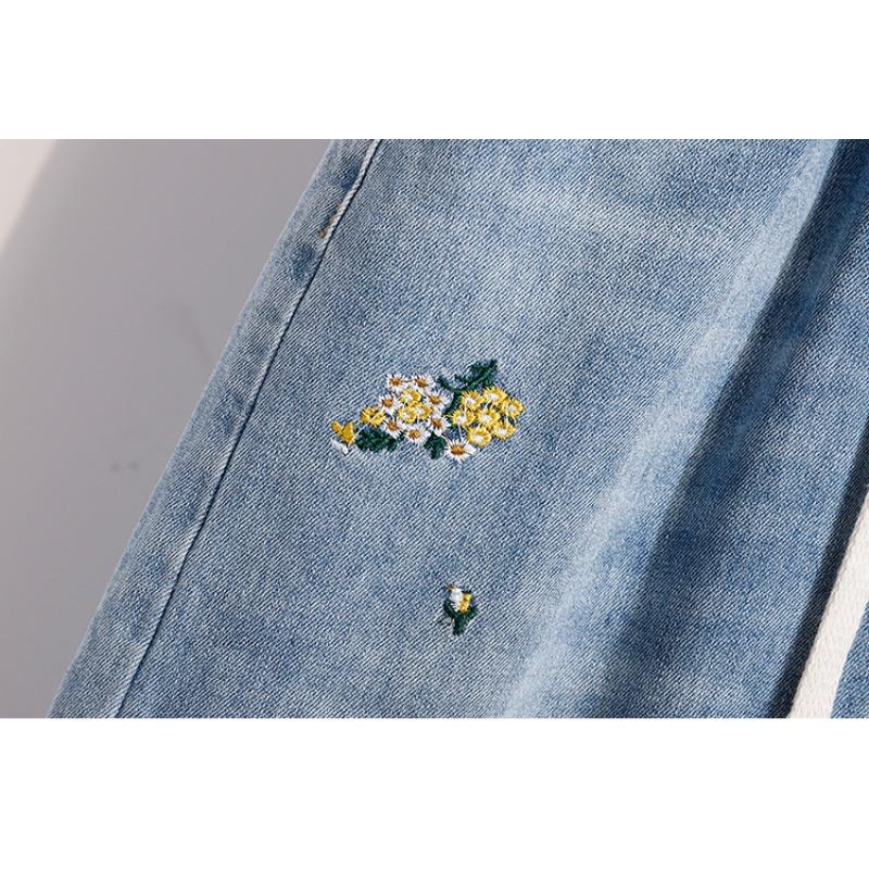 DIMANAF 2026 Summer New Plus Size Women Embroidered Floral Denim Shorts Casual Elastic Waist Short Pants Jeans