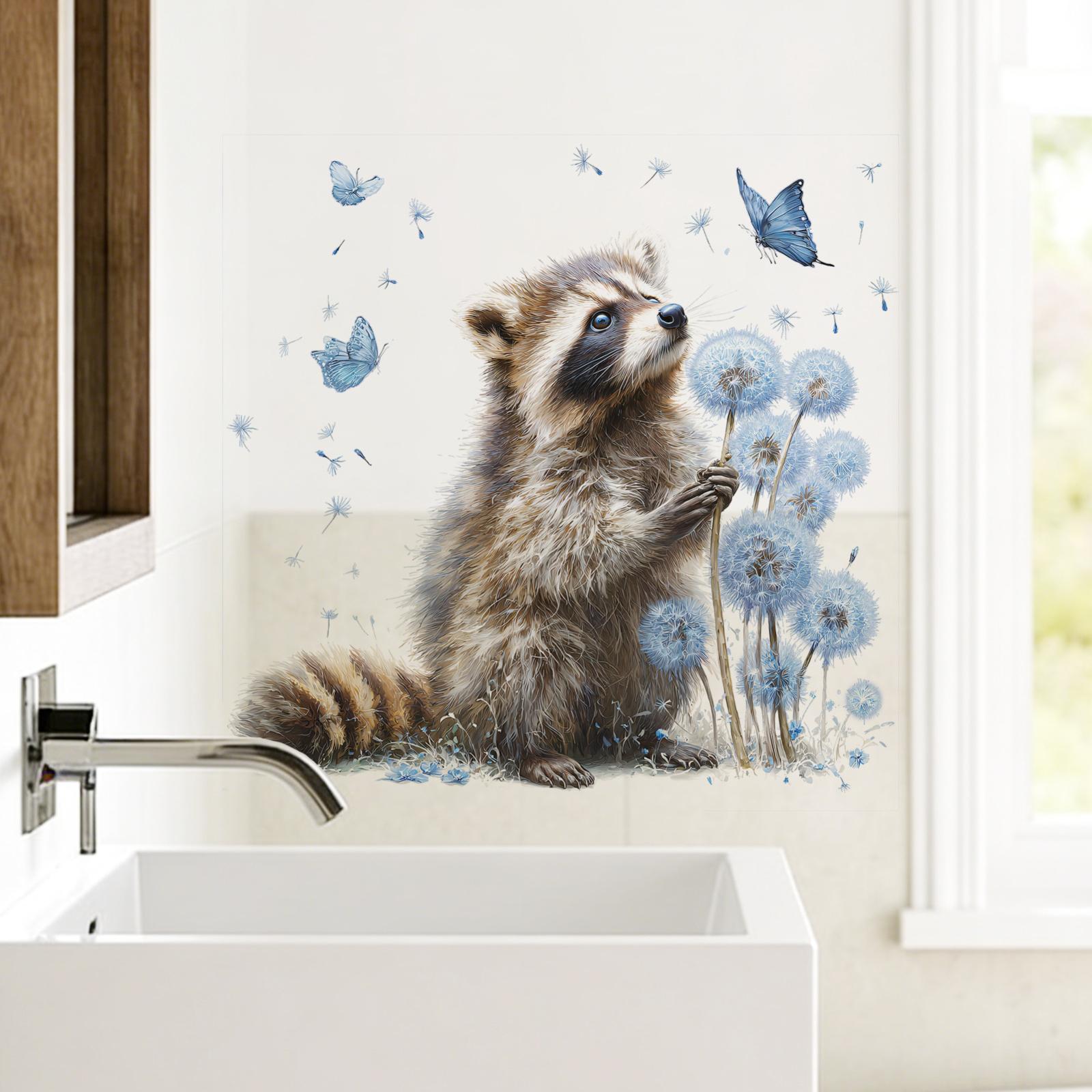 

Милый мультяшный енот и бабочка Наклейки на стену для декора дома, детских комнат, гостиных, ванных комнат One Size