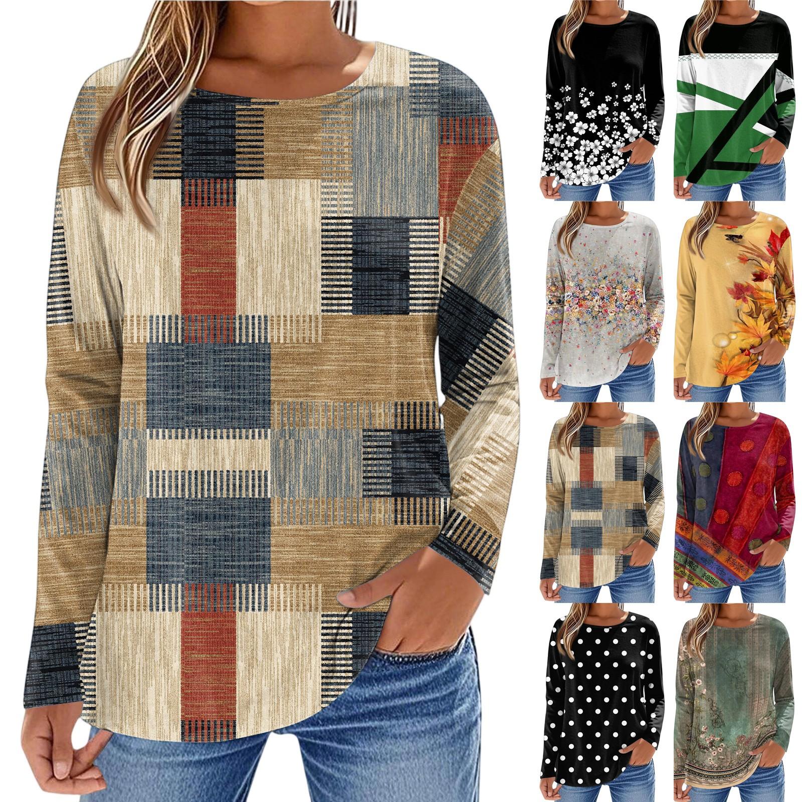 

Women s Fashionable Casual Printed Long Sleeved Round Neck Top Round Neck Top Top L чорний
