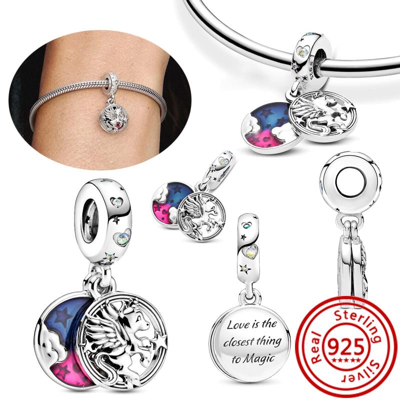 925 Sterling copper Fit Original Pendant Charms Bracelet Women Zircon Colorful Magic Flying Unicorn Pig Dangle Charm DIY Beads