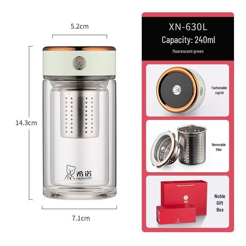 HEENOOR Double-Layer Antibacterial Glass Cup