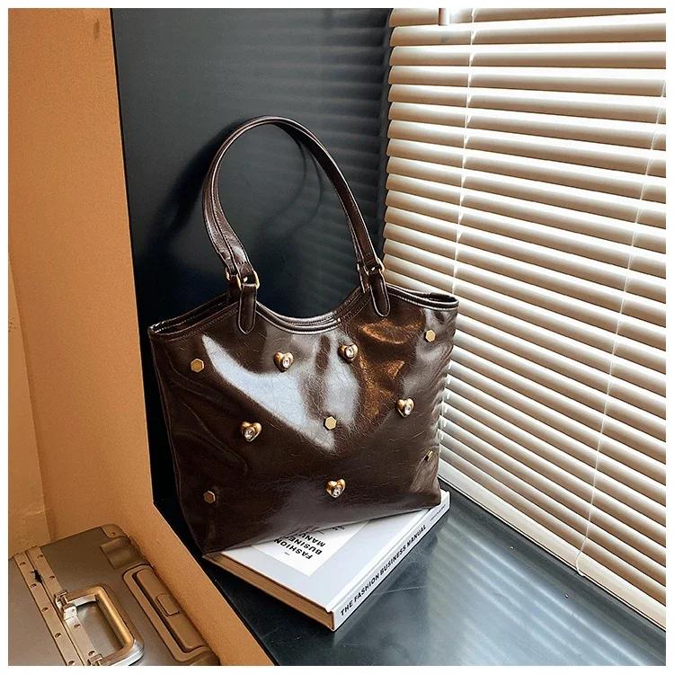 PU Zipper  New Women's Shoulder Bag Solid Color Versatile High Beauty Fashion Handbag Soft High Capacity Commuter Tote Bag