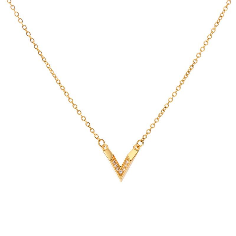Ins Style Simple V Shaped Diamond Pendant Titanium Steel Clavicle Necklace For Women