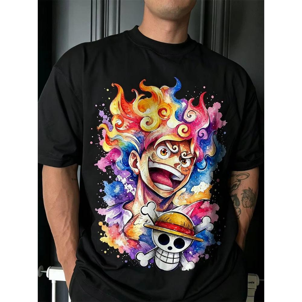 Summer New Anime One Piece Pattern Graphic T-shirt Men Women Hip Hop Oversized T-shirt Print Crew Neck Lightweight Casual T Shirt