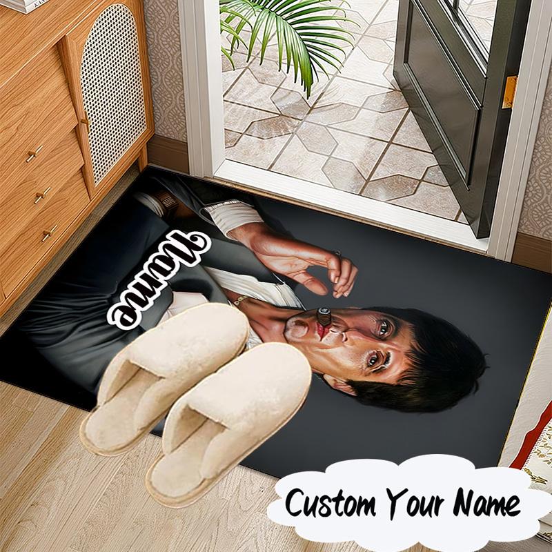 Custom Name Scarface Rug for Living Room, Game Rooms, Office, Bedroom, Floor Mat Playful Design, fan gifts Christmas decor