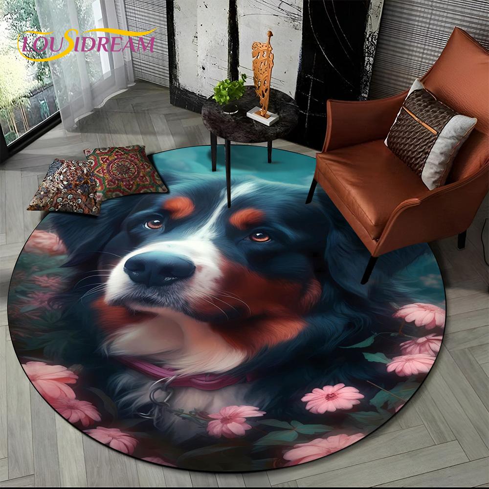Cute Dog Samoye,Chihuahua,Koki Pomeranian Cartoon Round Carpet Rug for Living Room Bedroom Decor,kids Pet Area Rug Non-slip Mat