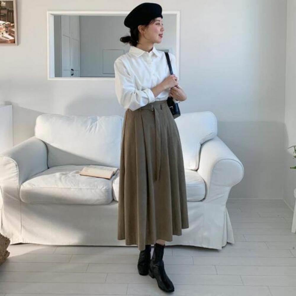 New Arrivals Open Run Women Long Skirt Corduroy Back Band Flare