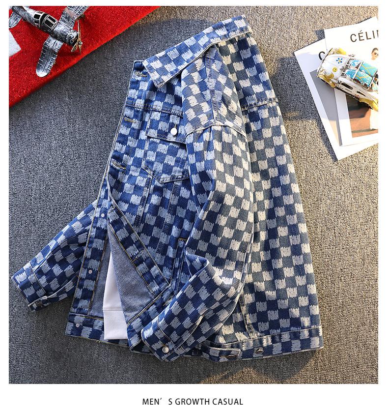 Men's Trendy Loose Plaid Print Denim Jacket Shirt - Douyin Bestseller