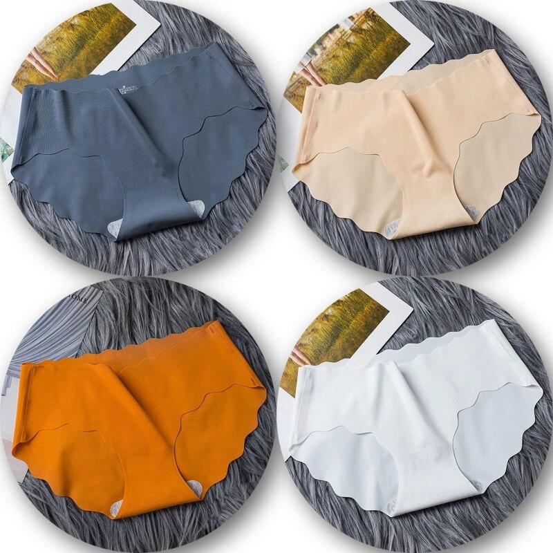 4Pcs/Set Seamless Underwear Silk Women's Panties 3XL Tangas Lady Ruffle Underpants 4 Pieces Girls Briefs Panty Sexy Lingerie 4PC