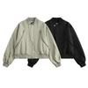 Unisex Retro Zipper Flight Jacket Short Cropped Bomber Style Streetwear Outerwear Fall