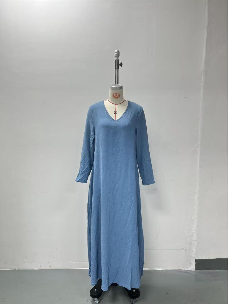 2025 Autumn/Winter Elegant European & American Solid Color Long Sleeve Slimming Maxi Dress