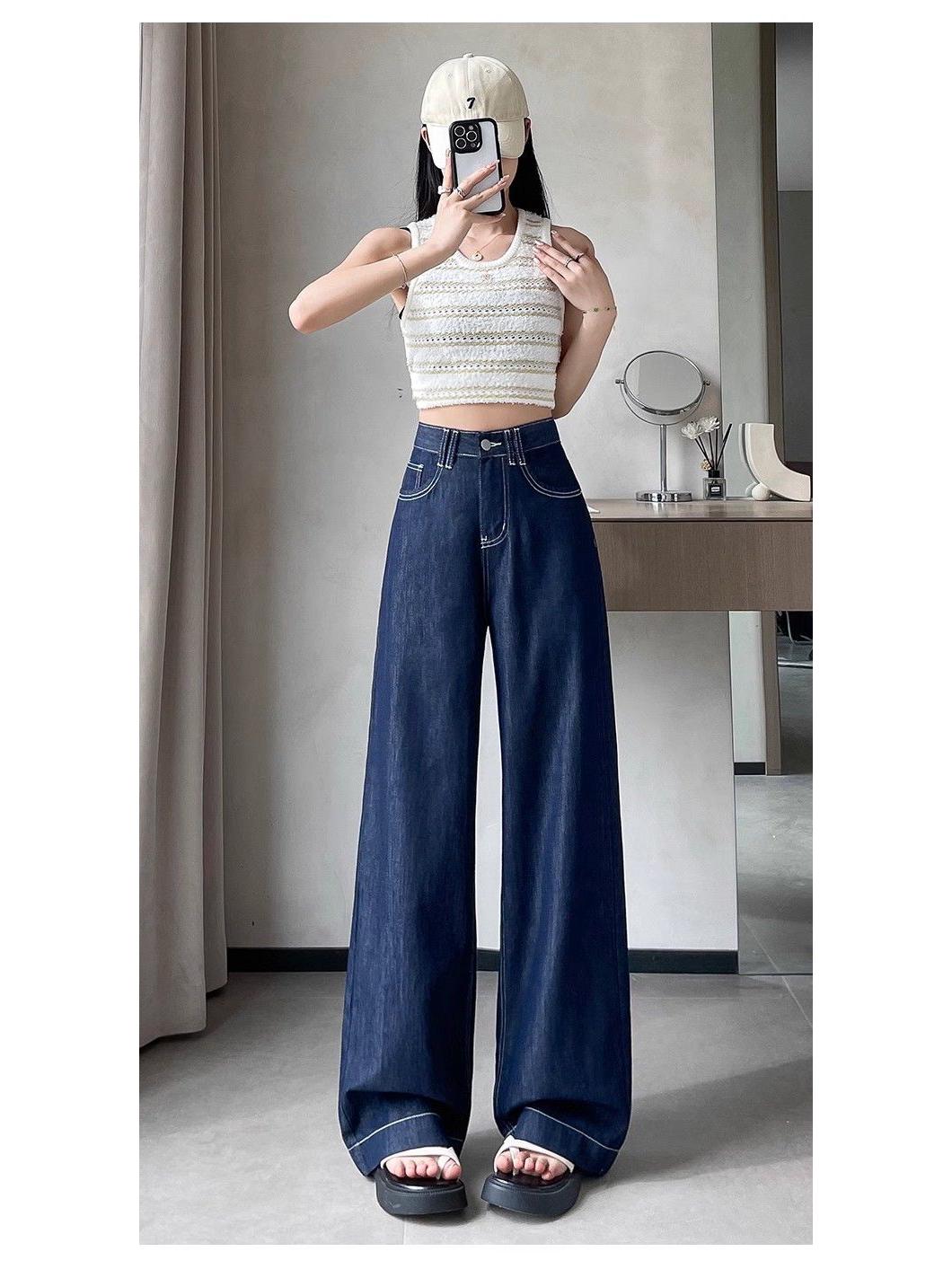 

Джинсы деним синие с высокой талией и широкими штанинами для женщин - Стройнящие, Длина в пол, Коллекция Осень 2025 M синий/глубокий