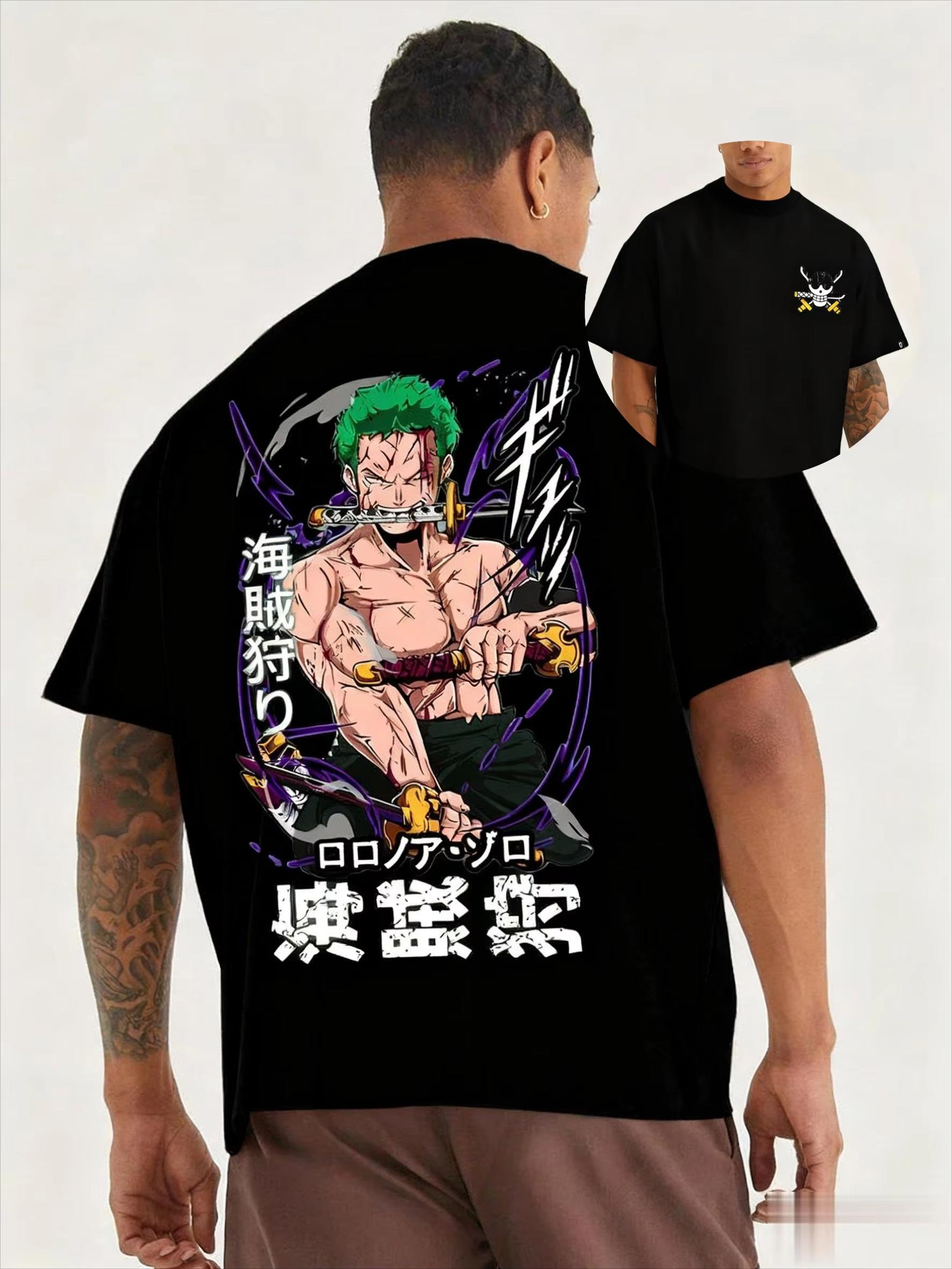 

New Oversized One Piece Zoro Anime Men T Shirt Women Short Sleeve Graphic Tee Streetwear Casual Summer Fashion Tops Y2k Clothes XL