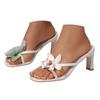 Women'S Square Heeled Openwork High Heels With Floral Patterns Sandals Women Flip Flops Rhinestones Cushioned Sandals For Women