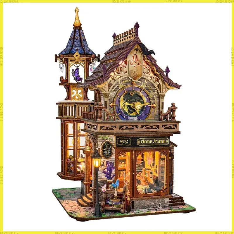Diy Wooden Time Magic Club Cottage Dollhouse Miniature Model Kits With Warm Lights 3D Puzzle Handmade For Friends Birthday Gifts