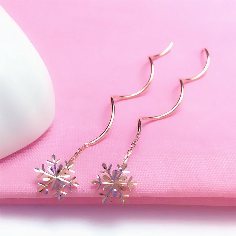 Exquisite Russian 585 Purple Gold Snowflake Wave Earrings Simple Ins Wind Niche Rose Gold Plated Colored Gold Earrings