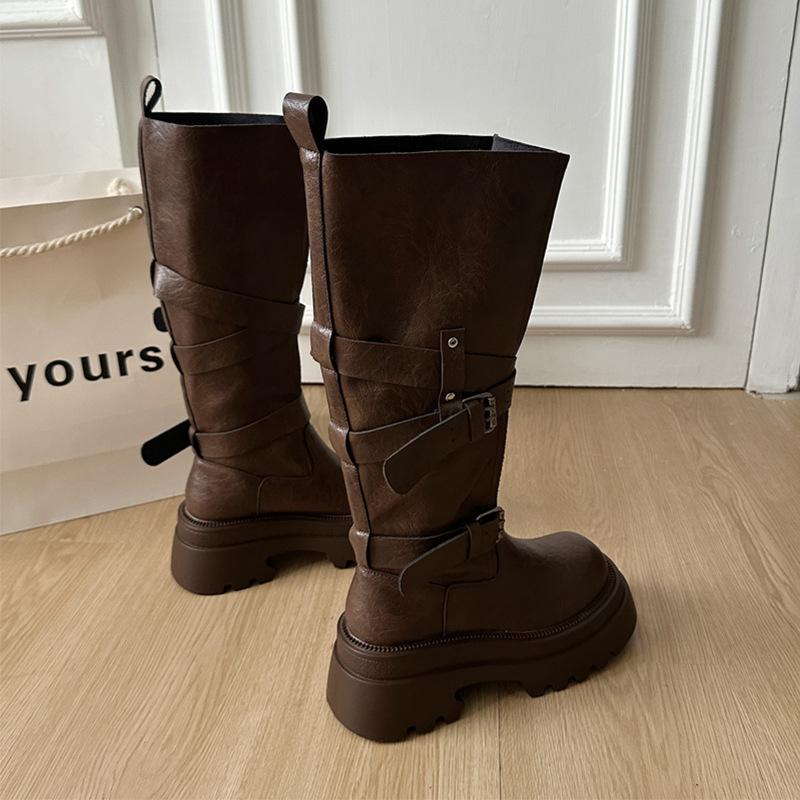 

[Фанфна] Майярдовые коричневые женские сапоги с широким голенищем, на толстой подошве, увеличивающие рост, в стиле вестерн, высокие сапоги-рыцари 40 коричневый