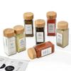 12pcs Wood Cover Glass Spice Jars Square Transparent Seasoning Storage Bottles Kitchen Salt Spices Ground Pepper Sealing Tools