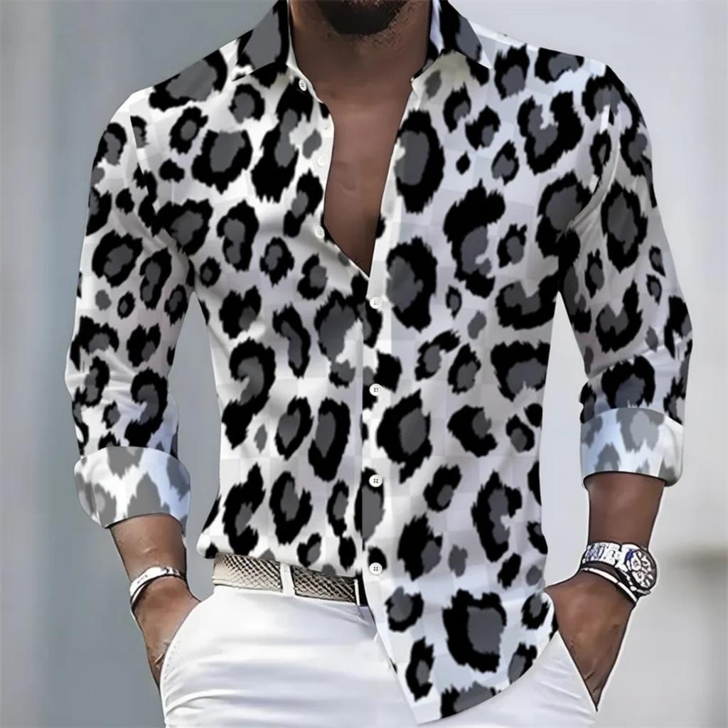 Trendy Leopard Print Long Sleeve Shirt, Stylish Button-Up Fashion Top