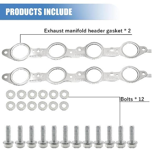 Sorello 2 PCS MLS Exhaust Header Manifold Gasket With Bolts Compatible With Cadillac CTS Escalade For Chevy Camaro Silverado GMC Pontiac For LS