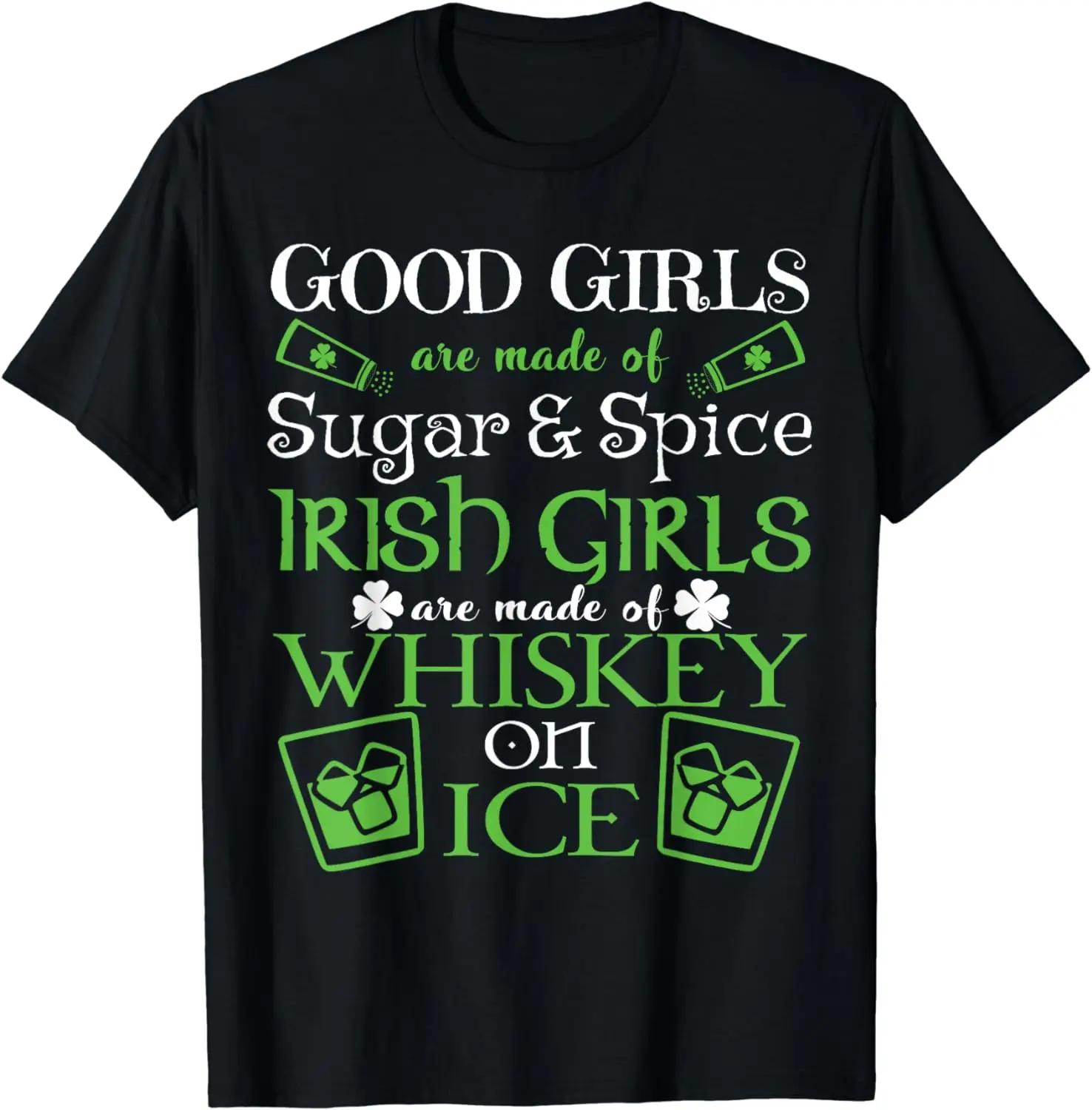 

Irish Girls Are Whiskey on Ice St Patricks Day TShirt Funny Words Graphic T Shirts Four Seasons Women Casual Holiday Clothes S