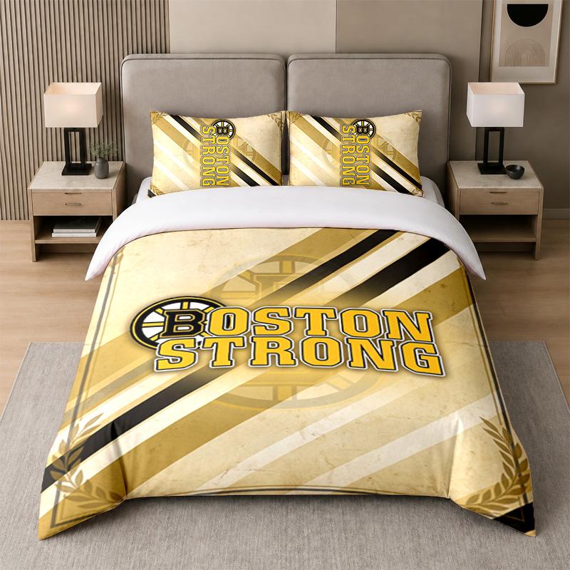 3Pcs Bedding SetBoston Bruins Soft Bed Sheet and Two Pillowcases Home Bedroom Decor