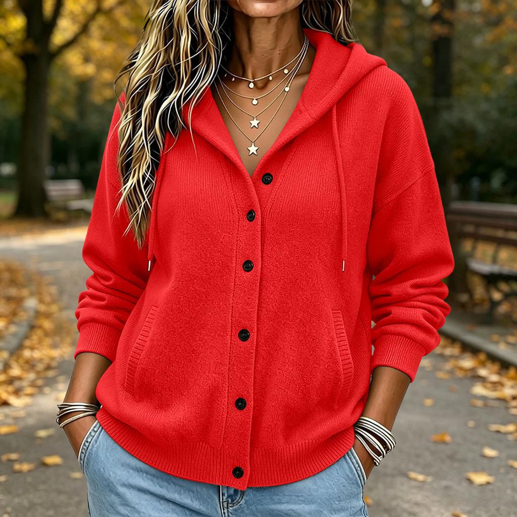 Women's Casual Hooded Knit Cardigan Sweater - Color, Button Front, Versatile