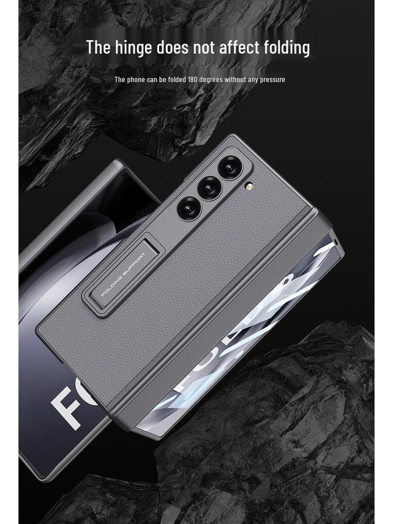 Samsung Z Fold6 Case: Plain Leather, Magnetic Hinge, Integrated Screen Protector, Creative Cross-Border Design