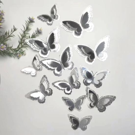 12 Pcs 3 Layers Wing Butterfly Wall Decor Removable 3D Hollow Butterfly Wall Decals for Crafts Home Bedroom Baby Shower Birthday Party Cake Decoration