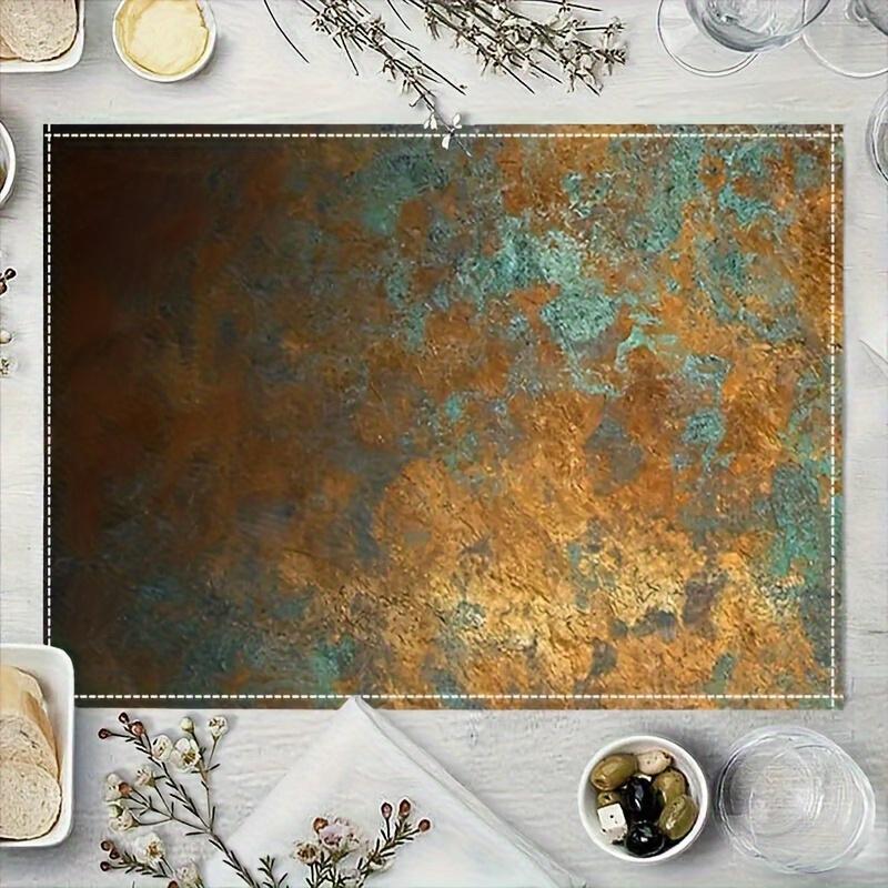 4pcs Vintage Country Style Table Mats 18.0x 12.0inch- Industrial Style Rust Print Texture In Dark Brown, Patina, and Golden, Durable Polyester Machine