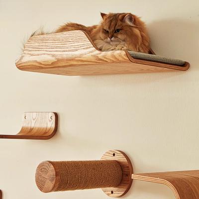 Multi-Functional Cat Climbing Tower Wall-Mounted Solid Wood Cat Bed Sturdy Durable Cats Tree Space-Saving Pet Furniture for Home