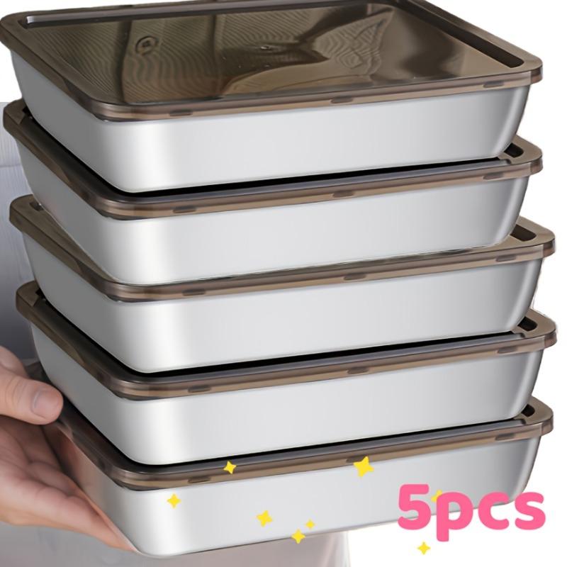 

5Pcs Stainless Steel Food Containers, Leak-Proof Kitchens Accessories, Stores Knives, Stackable Kitchen Storage