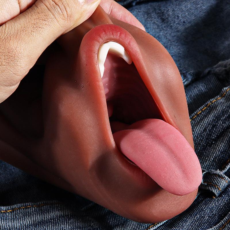 2 i 1 Deep Throat Voksenproduktlomme Pussy Myk Silikon Kunstig Vaginal for Menn Onanikopp 3D Mannlig Onani Sex
