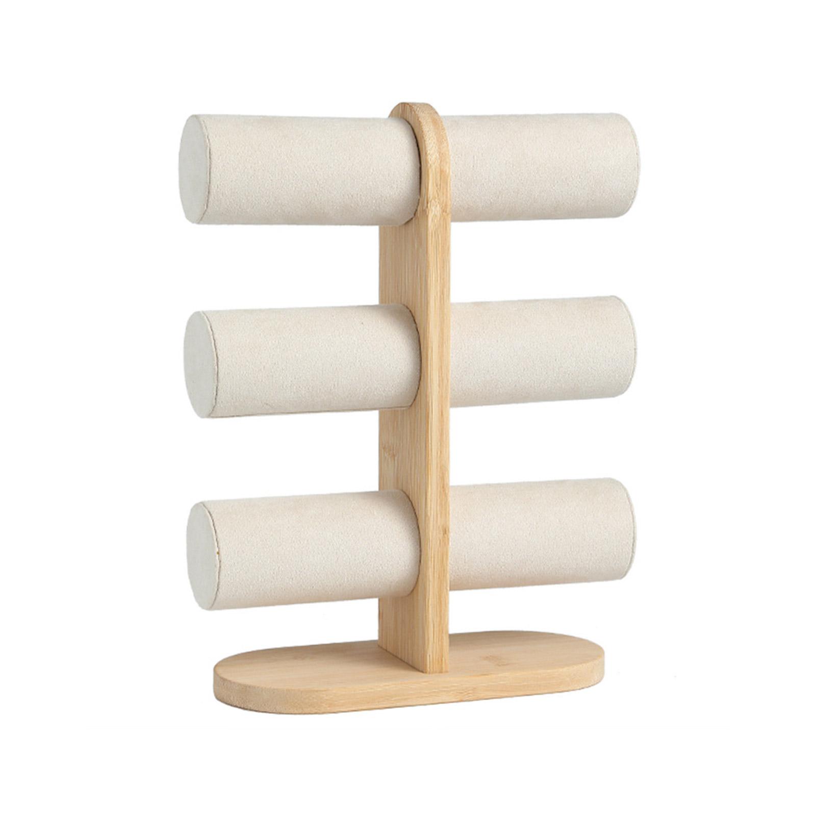 

Space Saving Jewelry Presentation Rack 3 Tiers Display Shelf for Bracelets and Rings Tabletop Wood Base Bangles Stand