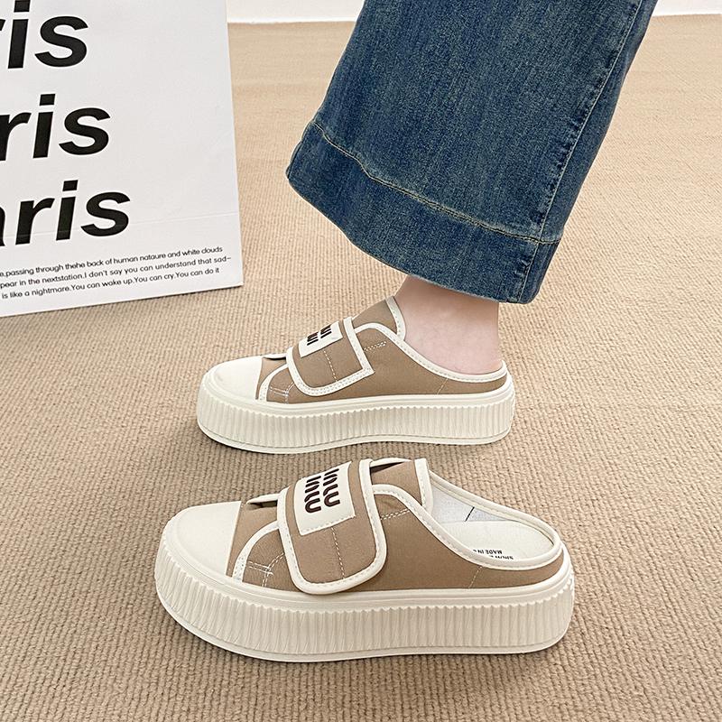 CRLAYDK Fashion Women's Canvas Mules Slip On Casual Platform Loafers Backless Comfortable Shoes Ladies Holiday Walking Slides