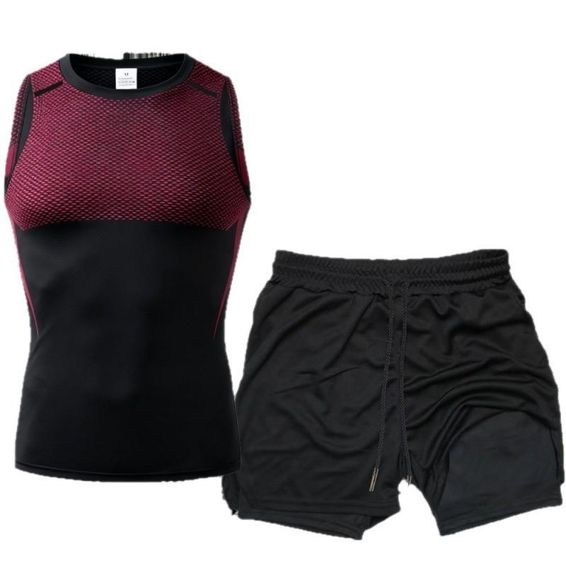 Mens 2-in-1 Workout Set Sleeveless Tank Top Shorts Quick Dry Breathable Running Gym Basketball