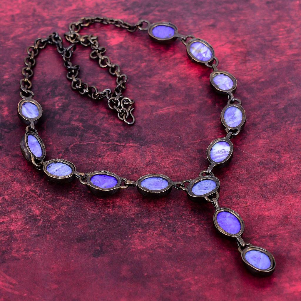 Charoite Gemstone Necklace Electroformed Copper Jewelry Adjustable Chain Necklace