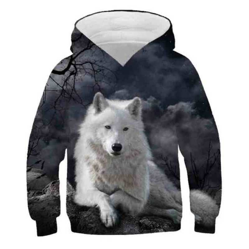Sudadera con capucha estampada en 3D de lobo nueva 2024 para niños, jersey casual de primavera otoño, chándal para niños, ropa de moda para niños 4-14A, sudaderas Ropa
