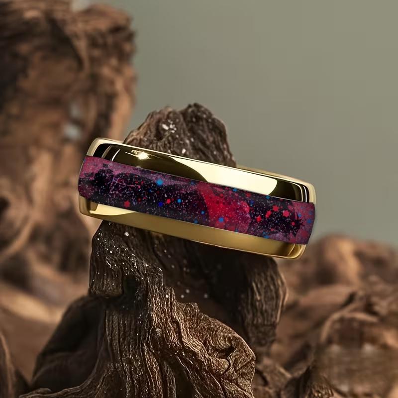 Fashion Men's Stainless Steel Rings Violet Gradient Purple Nebula Inlay Ring for Men Jewelry Suitable for Daily Wear, Non-Fade
