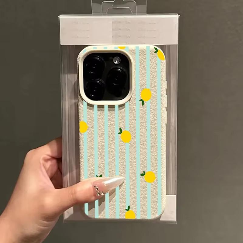 Phone Case For iPhone 17 Pro Max 16 15 14 13 12 11 Pro 14 15 Plus 17 Air Lemon Stripe Pattern Shockproof Silicone Soft Cover