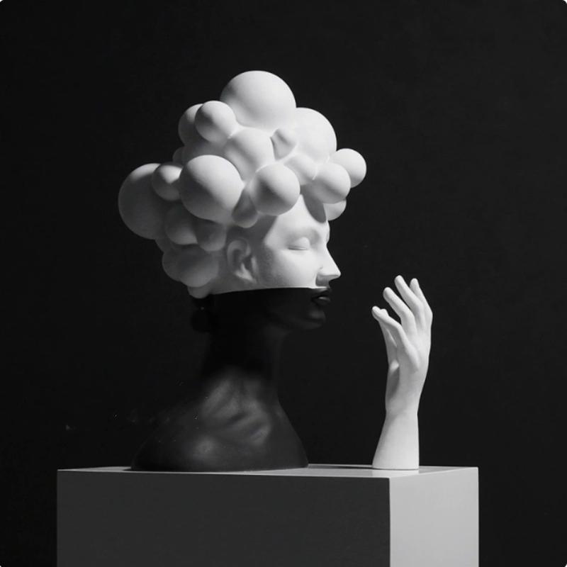 Abstract Art Figure Sculpture, Resin Decoration, Black and White Female Images, Statues, Gifts, Home Decoration Accessories