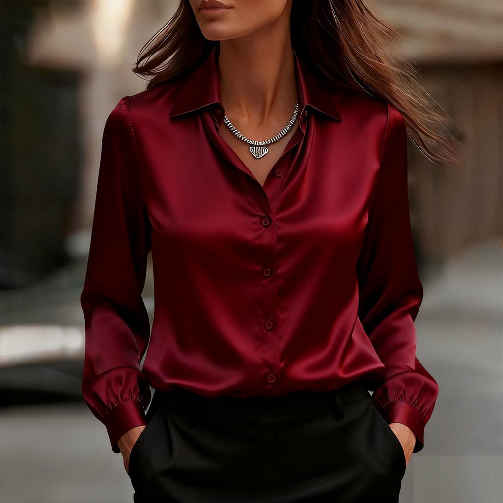 Damenmode Einfarbig Revers Knopf Kurzärmel Temperament Pullover Shirt T-Shirt Top