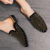 Luxury Trend Men Half Slippers Rock Punk Rivet Rhinestones Shoes Male Casual Mules Moccasins Breathable Loafers Zapatos Hombre