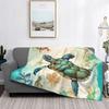Turtle Blanket Gift Vintage Marine Animal Theme Decorative Flannel Blanket